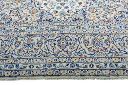 Full view of 2000s Kashan rug from Iran / Persia, 355 × 250 cm in Beige tones