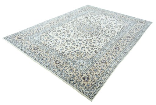 Corner detail of 2000s Kashan rug showing border pattern and Wool pile