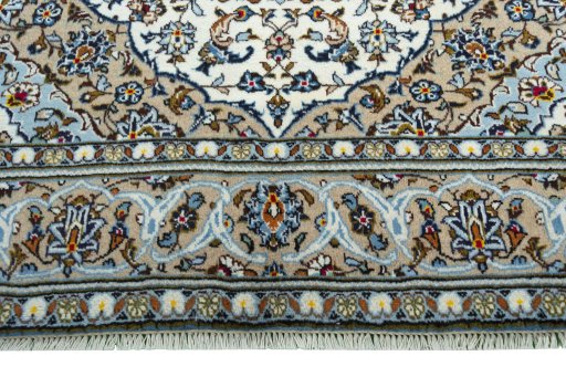 Full view of 2000s Kashan rug from Iran / Persia, 254 × 151 cm in Beige tones
