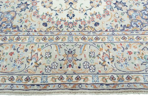 Full view of 2000s Kashan rug from Iran / Persia, 302 × 197 cm in Beige tones