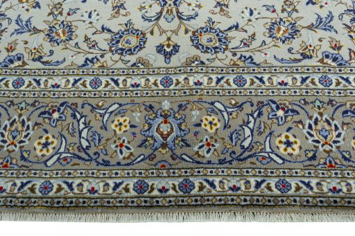 Full view of 2000s Kashan rug from Iran / Persia, 324 × 220 cm in Gray tones
