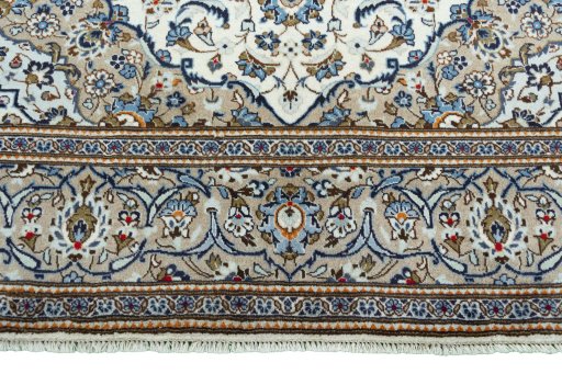 Full view of 2000s Kashan rug from Iran / Persia, 311 × 194 cm in Beige tones