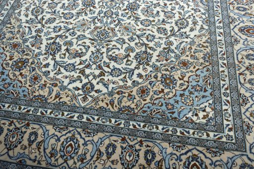 Close-up detail of 2000s Kashan rug from Iran / Persia showing Wool weave