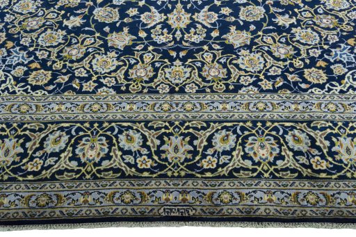 Full view of 2000s Kashan rug from Iran / Persia, 401 × 303 cm in Blue tones