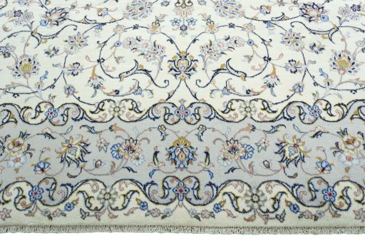 Full view of New Kashan rug from Iran / Persia, 350 × 245 cm in Beige tones