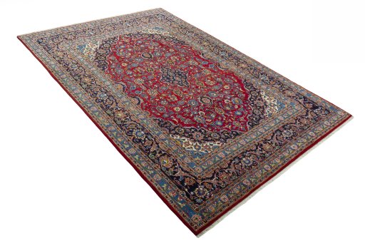 Close-up detail of 2000s Kashan rug from Iran / Persia showing Wool weave