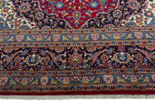 Full view of 2000s Kashan rug from Iran / Persia, 335 × 225 cm in Red tones