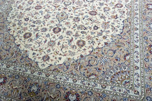 Close-up detail of 2000s Kashan rug from Iran / Persia showing Wool weave