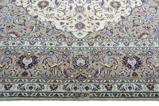 Full view of 2000s Kashan rug from Iran / Persia, 396 × 294 cm in Beige tones