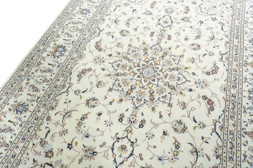 Backside of handmade 2000s Kashan rug showing knot structure and weave density