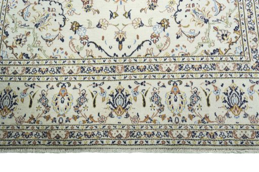 Full view of 2000s Kashan rug from Iran / Persia, 295 × 203 cm in Beige tones