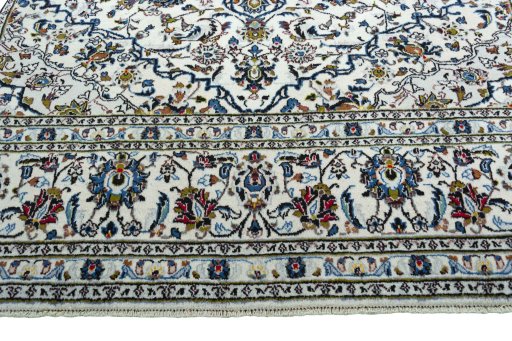 Full view of 2000s Kashan rug from Iran / Persia, 351 × 250 cm in Beige tones