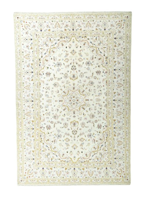 Full view of New Kashan rug from Iran / Persia, 298 × 198 cm in Beige tones