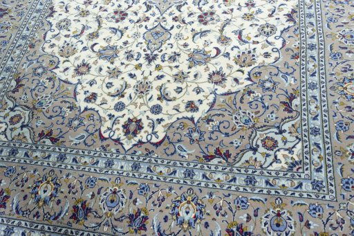 Close-up detail of 2000s Kashan rug from Iran / Persia showing Wool weave