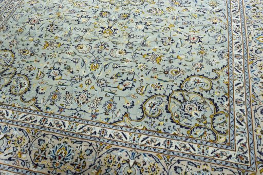 Close-up detail of 2000s Kashan rug from Iran / Persia showing Wool weave