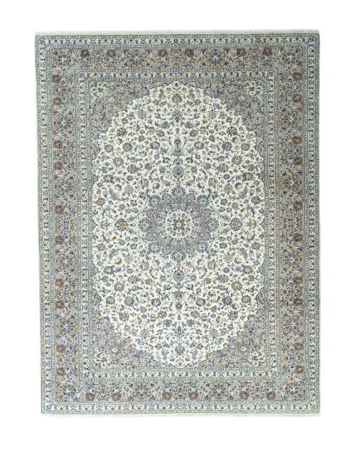 Full view of 2000s Kashan rug from Iran / Persia, 395 × 295 cm in Beige tones