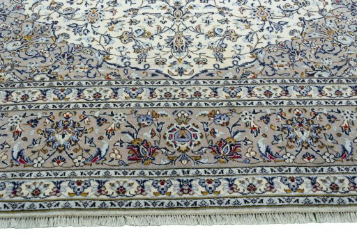 Full view of 2000s Kashan rug from Iran / Persia, 395 × 295 cm in Beige tones