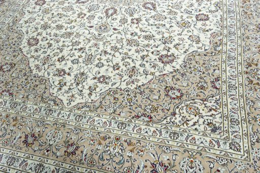 Close-up detail of 2000s Kashan rug from Iran / Persia showing Wool weave