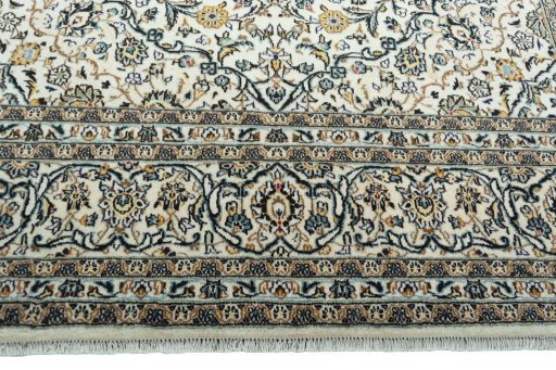 Full view of 2000s Kashan rug from Iran / Persia, 295 × 193 cm in Beige tones