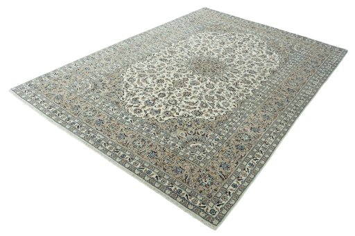 Corner detail of 2000s Kashan rug showing border pattern and Wool pile