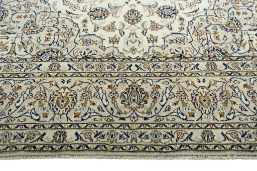 Full view of 2000s Kashan rug from Iran / Persia, 358 × 248 cm in Beige tones