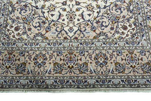 Full view of 2000s Kashan rug from Iran / Persia, 295 × 200 cm in Beige tones