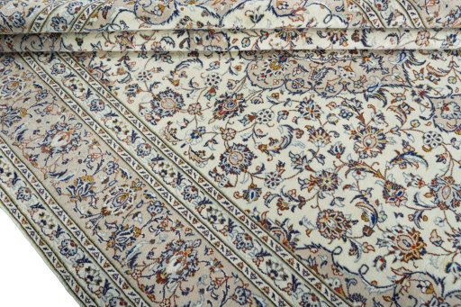 Close-up detail of 2000s Kashan rug from Iran / Persia showing Wool weave