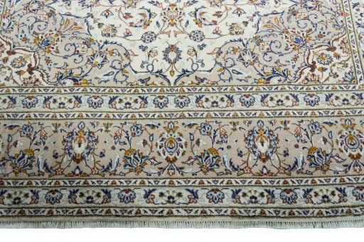 Full view of 2000s Kashan rug from Iran / Persia, 357 × 255 cm in Beige tones
