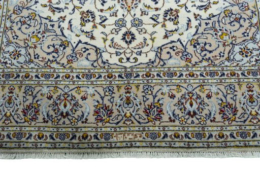 Full view of 2000s Kashan rug from Iran / Persia, 296 × 205 cm in Beige tones