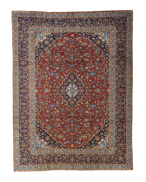 Full view of 2000s Kashan rug from Iran / Persia, 340 × 260 cm in Red tones