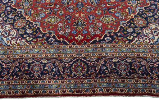 Full view of 2000s Kashan rug from Iran / Persia, 340 × 260 cm in Red tones