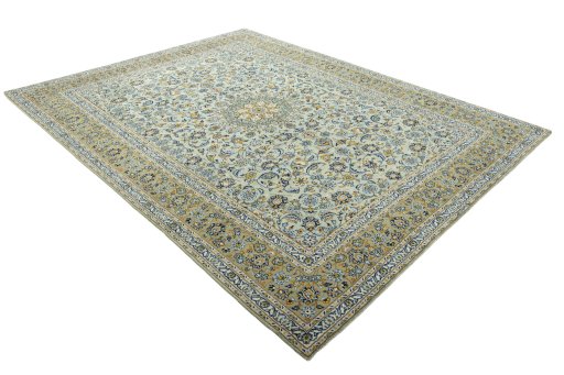 Close-up detail of 2000s Kashan rug from Iran / Persia showing Wool weave