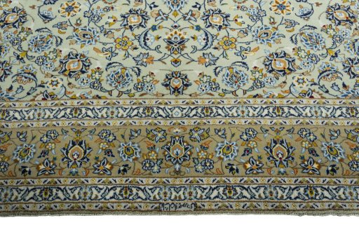 Full view of 2000s Kashan rug from Iran / Persia, 400 × 314 cm in Green tones