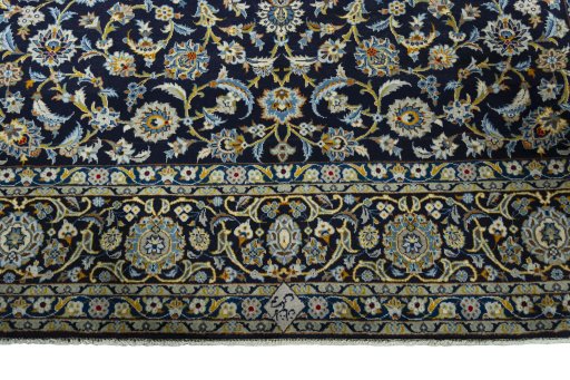 Full view of 2000s Kashan rug from Iran / Persia, 324 × 233 cm in Blue tones