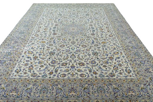 Surface texture of 2000s Kashan rug with natural Wool and intricate pattern