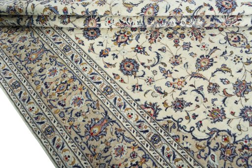 Close-up detail of 2000s Kashan rug from Iran / Persia showing Wool weave