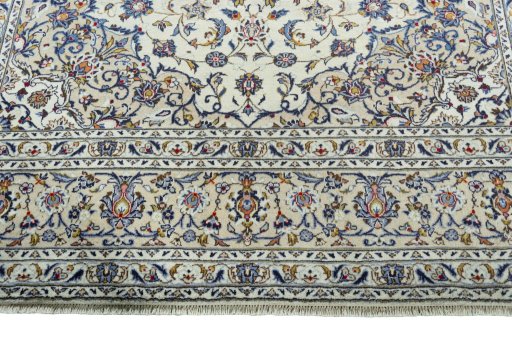 Full view of 2000s Kashan rug from Iran / Persia, 349 × 255 cm in Beige tones