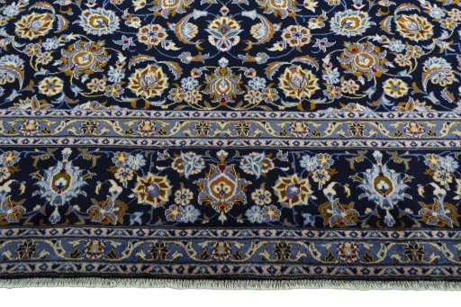 Full view of 2000s Kashan rug from Iran / Persia, 413 × 302 cm in Blue tones