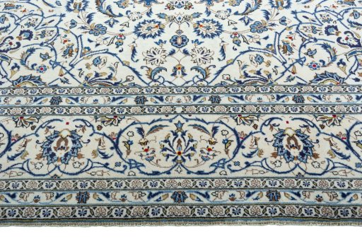 Full view of 2000s Kashan rug from Iran / Persia, 400 × 296 cm in Beige tones