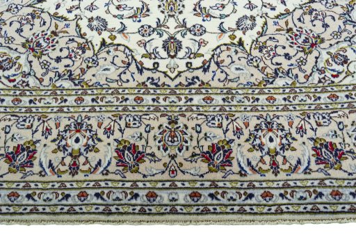 Full view of 2000s Kashan rug from Iran / Persia, 295 × 207 cm in Beige tones