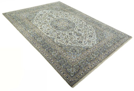 Close-up detail of 2000s Kashan rug from Iran / Persia showing Wool weave
