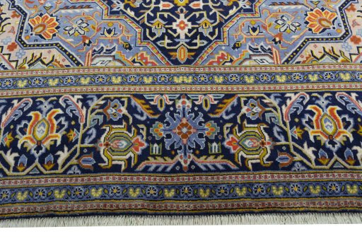 Full view of 2000s Kashan rug from Iran / Persia, 355 × 224 cm in Blue tones