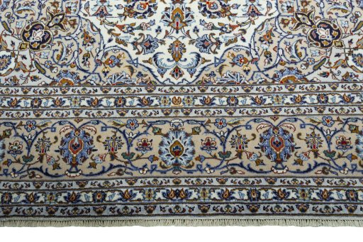 Full view of 2000s Kashan rug from Iran / Persia, 365 × 252 cm in Beige tones