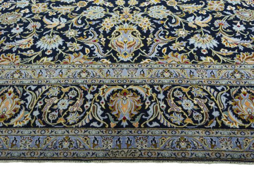 Full view of 2000s Kashan rug from Iran / Persia, 390 × 290 cm in Blue tones