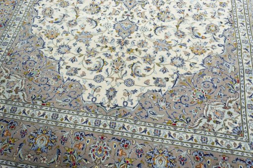 Close-up detail of 2000s Kashan rug from Iran / Persia showing Wool weave