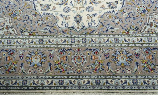 Full view of 2000s Kashan rug from Iran / Persia, 345 × 253 cm in Beige tones