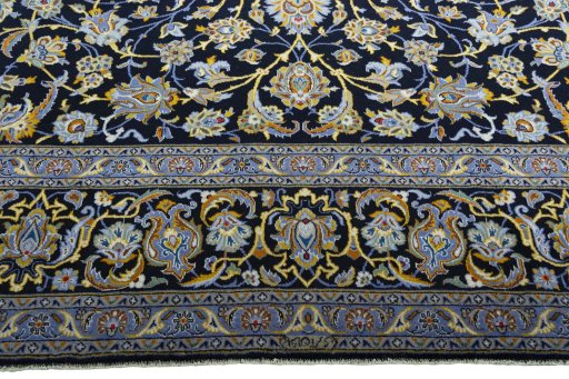 Full view of 2000s Kashan rug from Iran / Persia, 427 × 326 cm in Blue tones