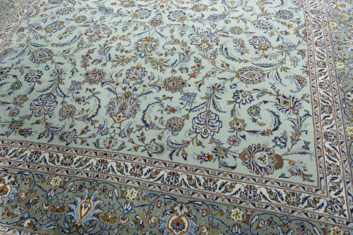Close-up detail of 1970s Kashan rug from Iran / Persia showing Wool weave
