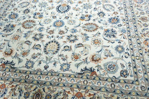 Close-up detail of 2000s Kashan rug from Iran / Persia showing Wool weave