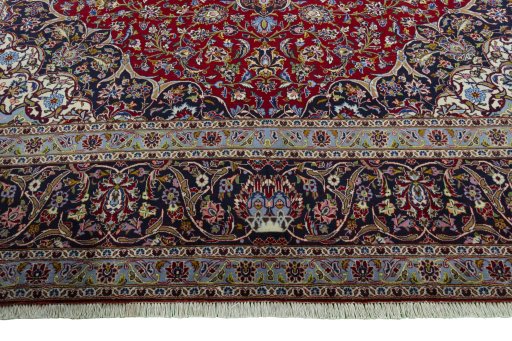 Full view of New Kashan rug from Iran / Persia, 402 × 304 cm in Red tones